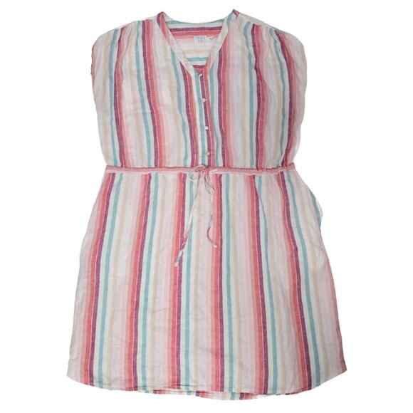 NWOT Time And Tru Ladies Striped Beach Sheath Dress Size XXL 100% Linen Pockets - Picture 1 of 10